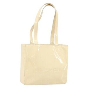 Chanel Tote Bag Patent Leather Beige Gold CC